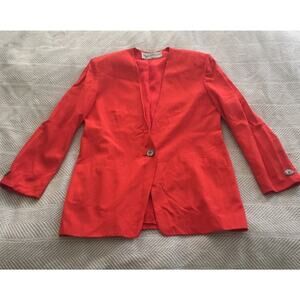 Red Long Blazer Evan Picone Womens Lined Shoulder Pads Size 10 VINTAGE 90s